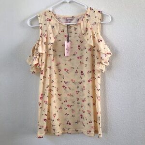 NWT Juicy Couture yellow cherry cold shoulder top